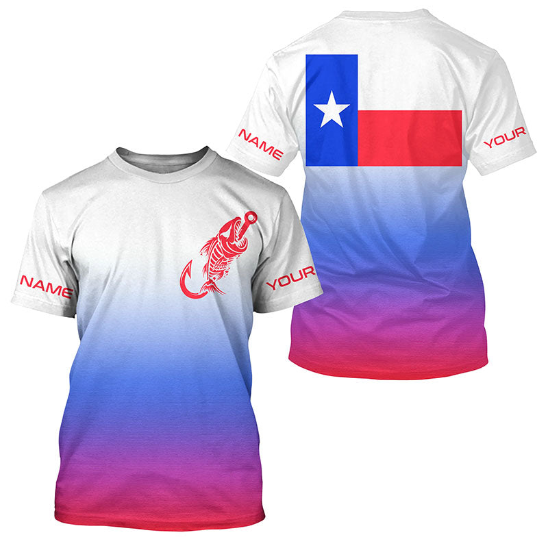 Red, white and blue Texas flag fish hook skull fishing Custom long sleeve performance Fishing NQS6060