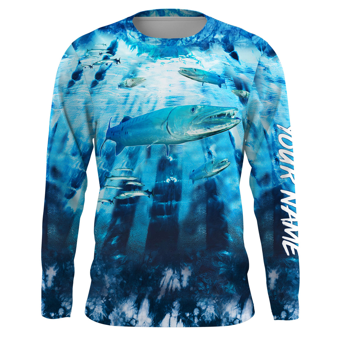 Great Barracuda Fishing blue tie dye Custom name fishing, custom fishing apparel NQS3138