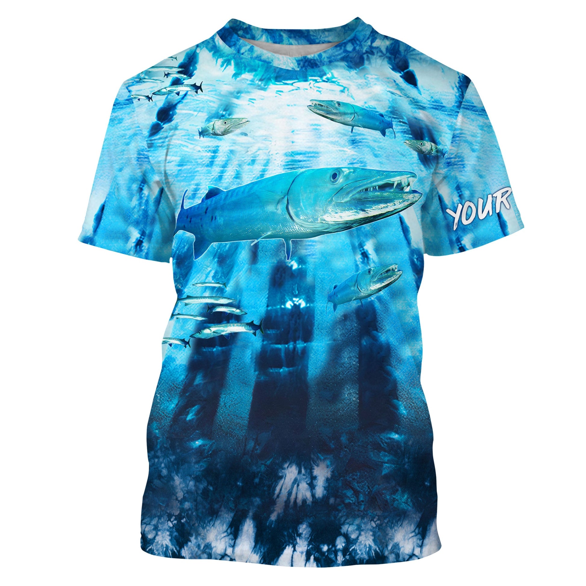Great Barracuda Fishing blue tie dye Custom name fishing, custom fishing apparel NQS3138
