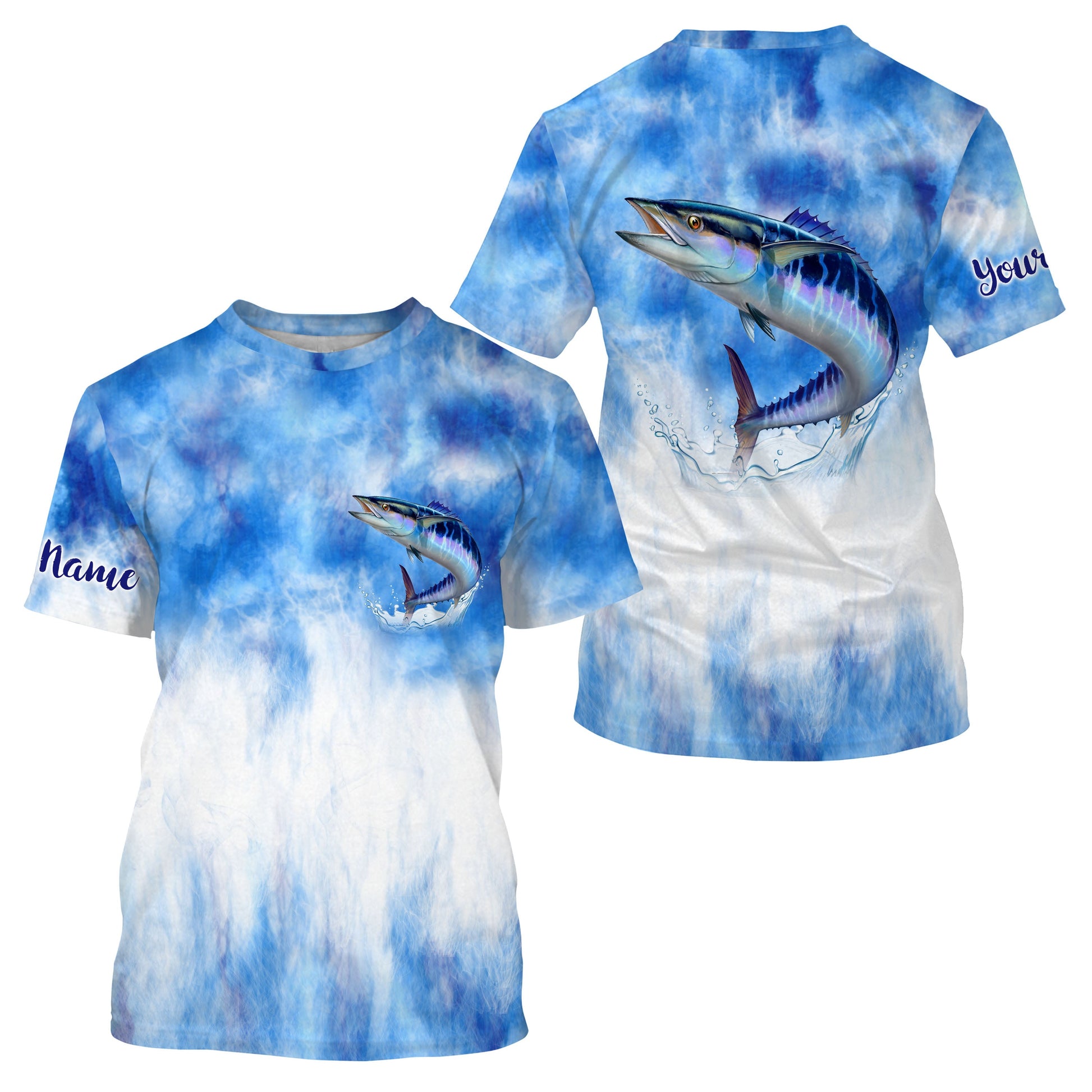 Wahoo saltwater fishing blue sea camo Custom Name sun protection UPF long sleeves fishing NQS3540