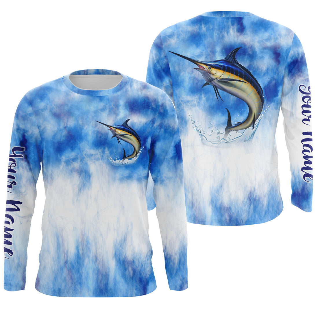 Marlin saltwater fishing blue sea camo Custom Name sun protection UPF long sleeves fishing NQS3541