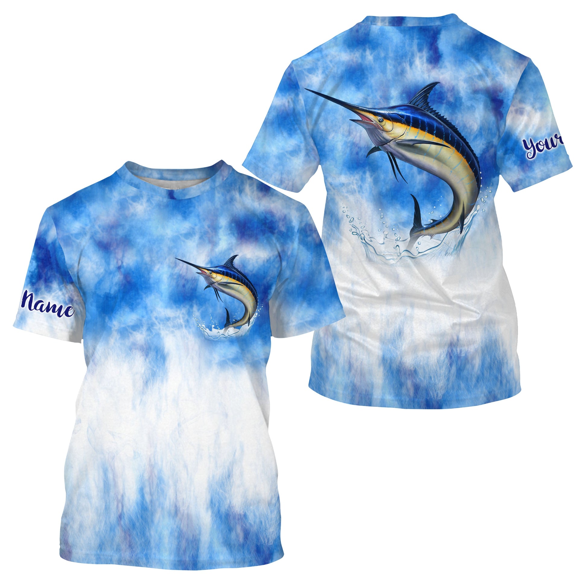 Marlin saltwater fishing blue sea camo Custom Name sun protection UPF long sleeves fishing NQS3541