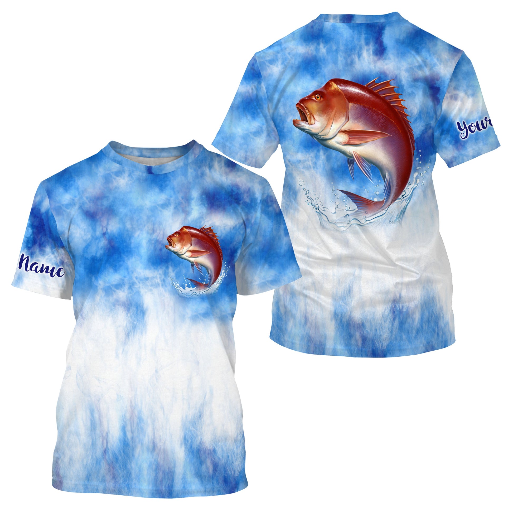 Red snapper saltwater fishing blue sea camo Custom Name sun protection UPF long sleeve fishing NQS3542
