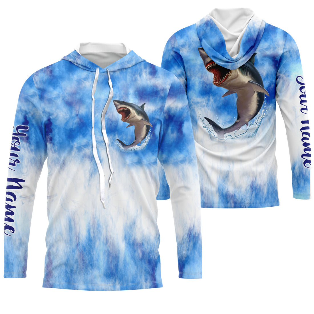 Shark fishing blue sea camo Custom Name sun protection UPF long sleeve fishing NQS3545