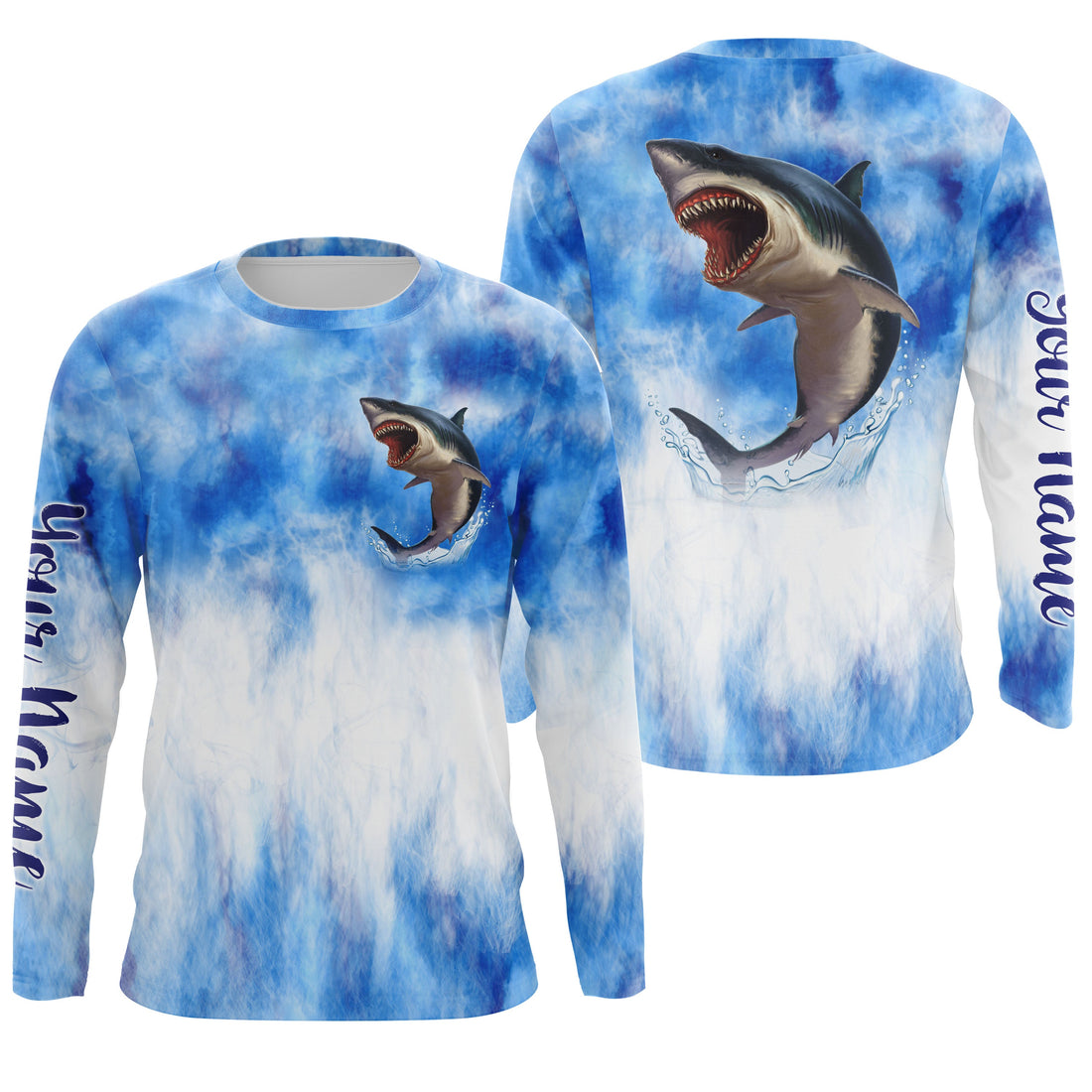 Shark fishing blue sea camo Custom Name sun protection UPF long sleeve fishing NQS3545