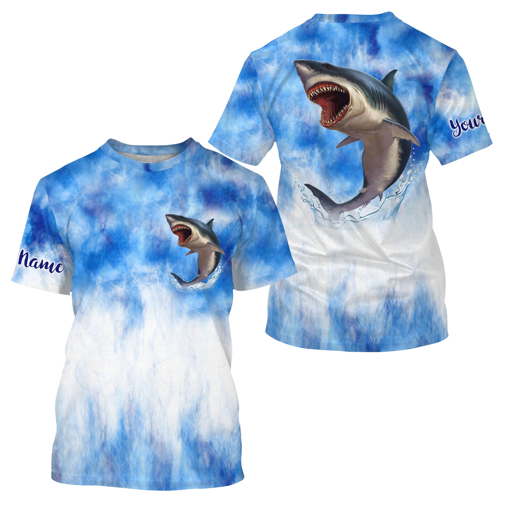 Shark fishing blue sea camo Custom Name sun protection UPF long sleeve fishing NQS3545