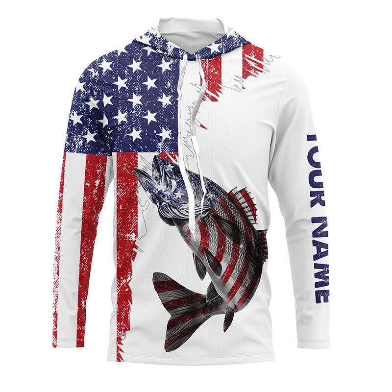American flag Walleye patriotic fishing Custom Walleye tournament long sleeves fishing NQS5864