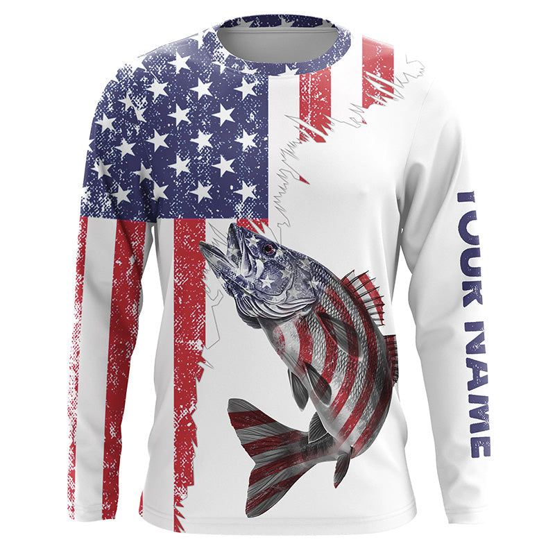 American flag Walleye patriotic fishing Custom Walleye tournament long sleeves fishing NQS5864