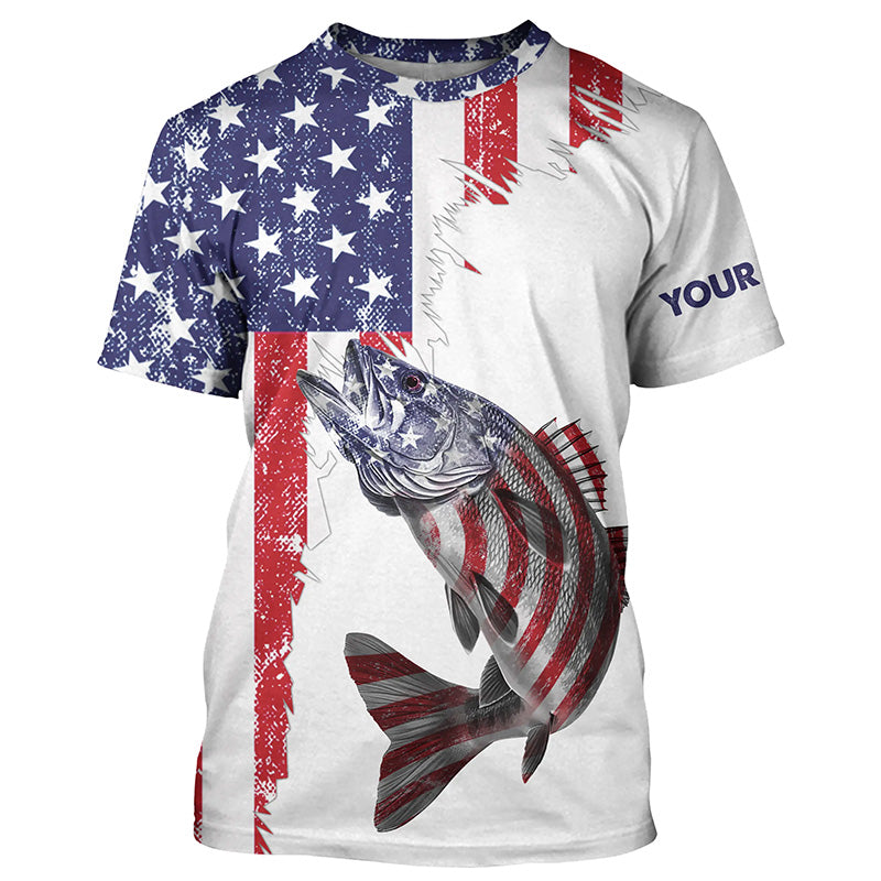 American flag Walleye patriotic fishing Custom Walleye tournament long sleeves fishing NQS5864