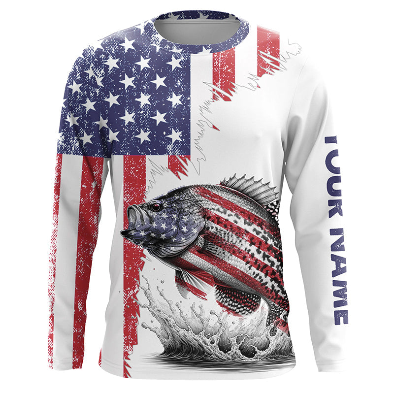 American flag Crappie patriotic fishing Custom name Crappie tournament long sleeves fishing NQS5865