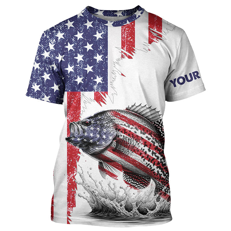 American flag Crappie patriotic fishing Custom name Crappie tournament long sleeves fishing NQS5865