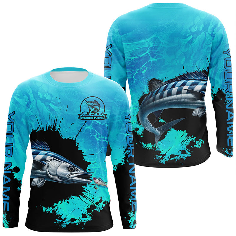 Personalized Wahoo fishing Performance long sleeve Fishing, Wahoo fishing | Blue NQS6976