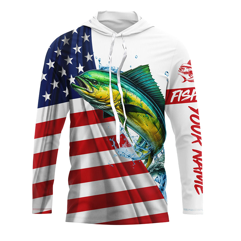 American flag patriotic Mahi mahi fishing Custom UV Protection saltwater long sleeve Fishing NQS5632
