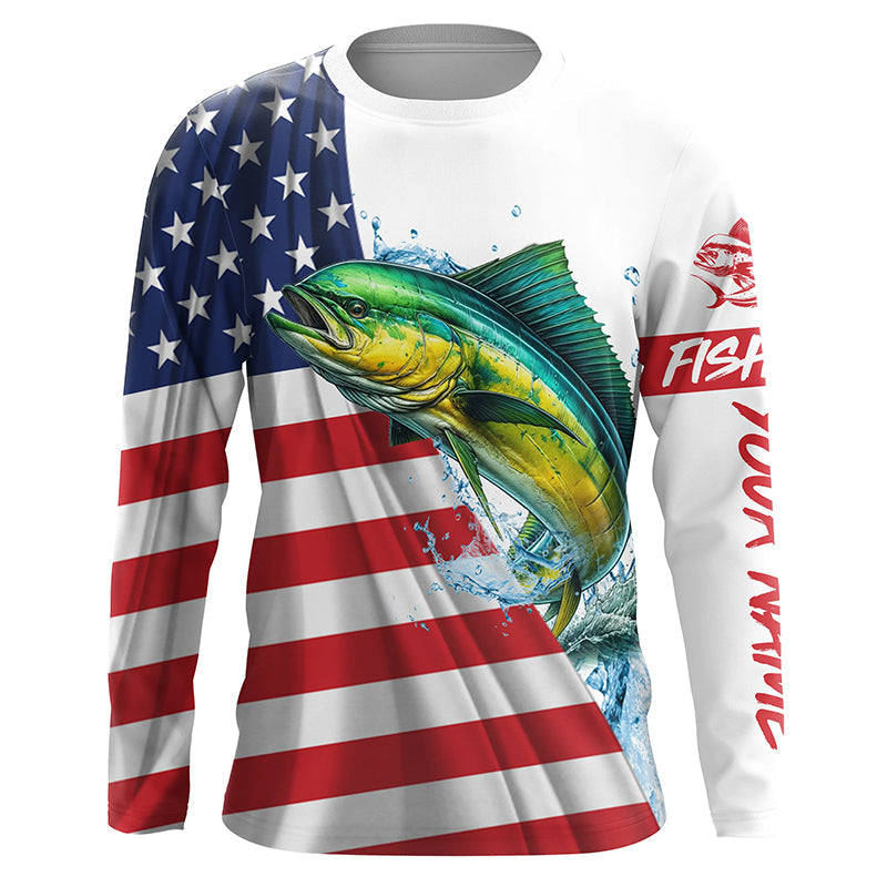 American flag patriotic Mahi mahi fishing Custom UV Protection saltwater long sleeve Fishing NQS5632