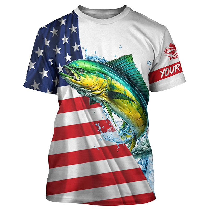 American flag patriotic Mahi mahi fishing Custom UV Protection saltwater long sleeve Fishing NQS5632