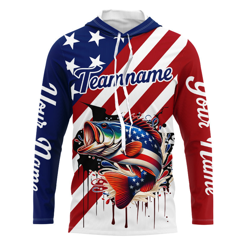 Red, White and Blue American Flag Largemouth Bass Fishing Custom patriotic Bass fishing team NQS9121