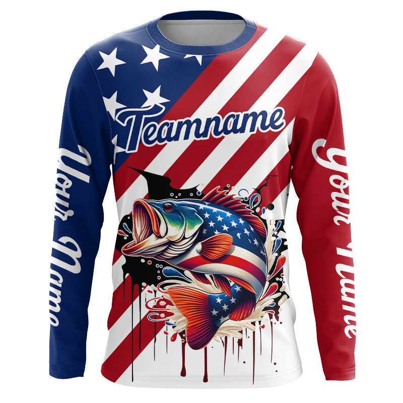 Red, White and Blue American Flag Largemouth Bass Fishing Custom patriotic Bass fishing team NQS9121