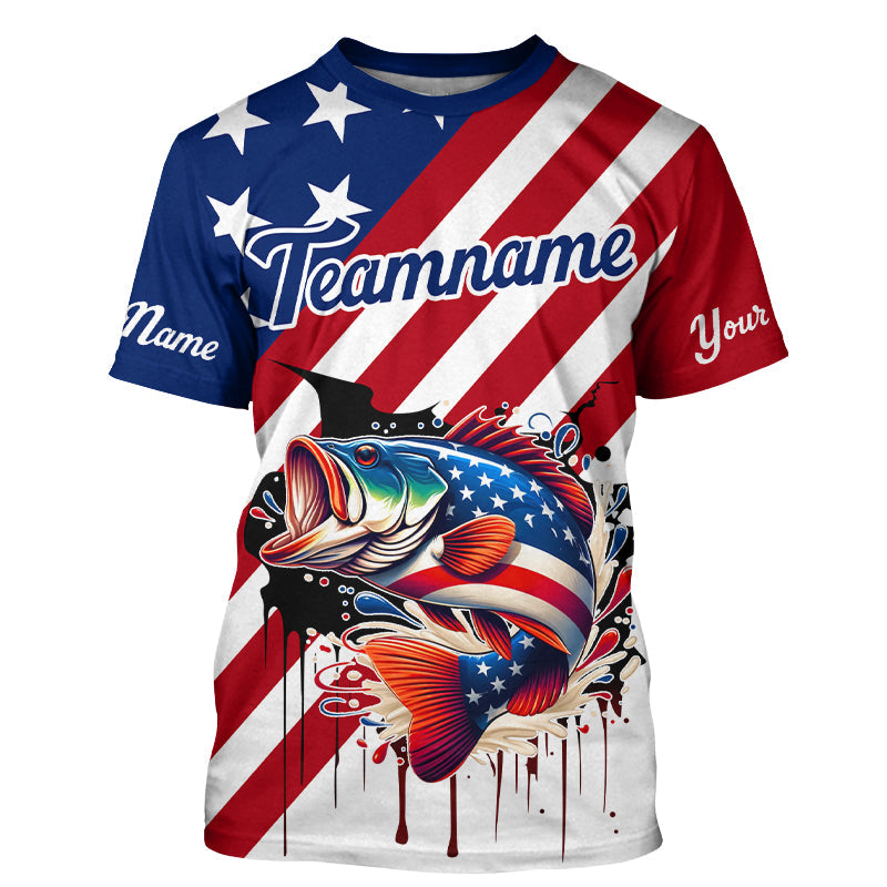 Red, White and Blue American Flag Largemouth Bass Fishing Custom patriotic Bass fishing team NQS9121