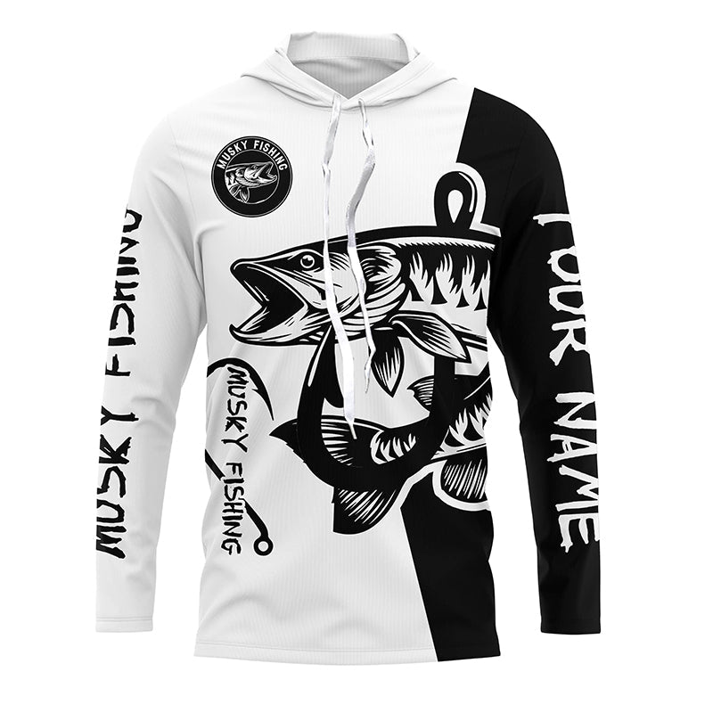 Musky (muskie) fishing black white Customize name long sleeves fishing NQS1580