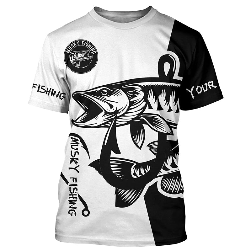 Musky (muskie) fishing black white Customize name long sleeves fishing NQS1580