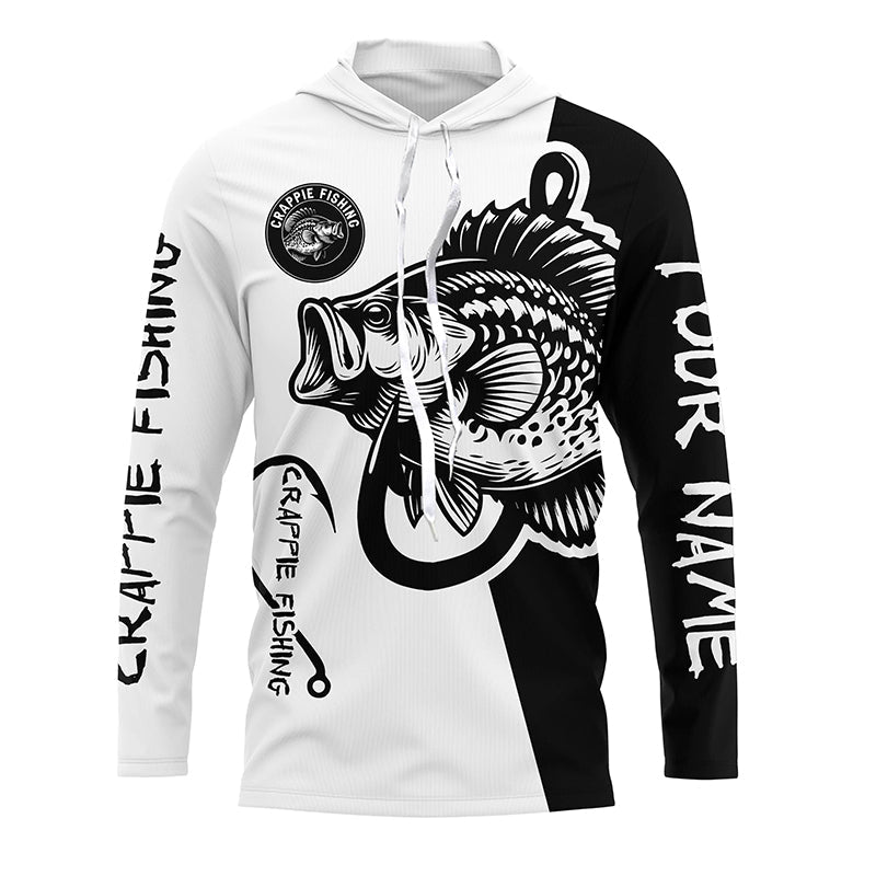 Crappie fishing black and white Customize name long sleeves fishing NQS1581