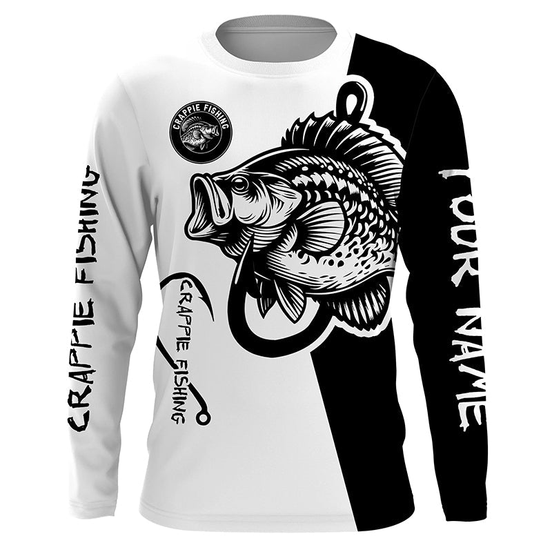 Crappie fishing black and white Customize name long sleeves fishing NQS1581