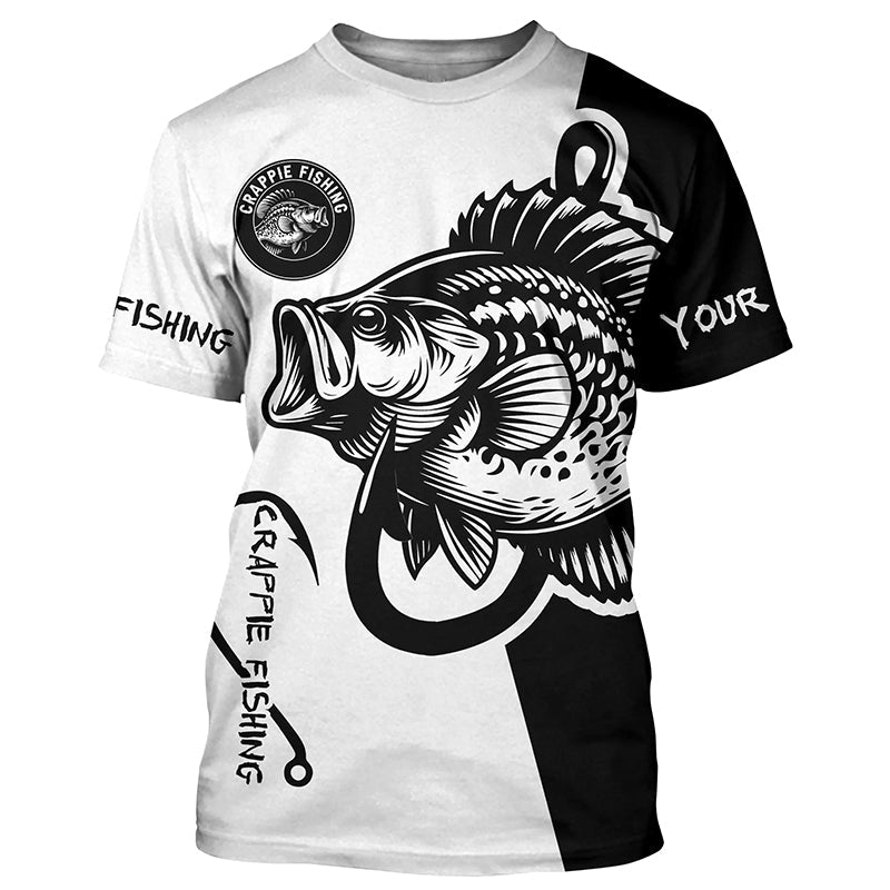 Crappie fishing black and white Customize name long sleeves fishing NQS1581