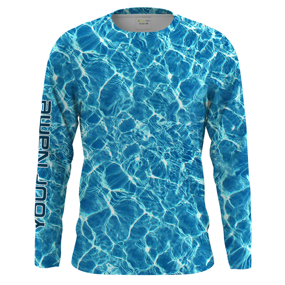 Custom Saltwater Long sleeve Fishing UV Protection, Blue Ocean Sea wave camo Fishing - NQS2173