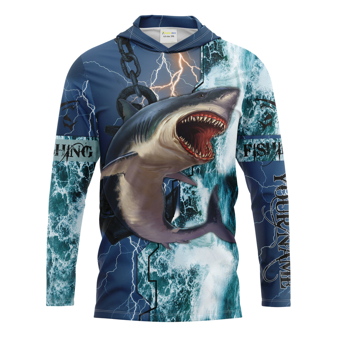 Shark Fishing ocean blue camo fishing Customize Name UV protection UPF 30+ long sleeves fishing NQS2020