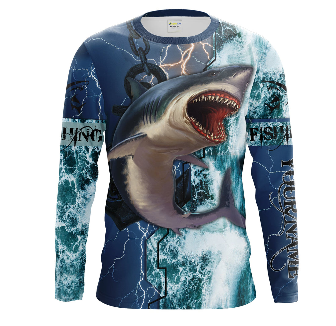 Shark Fishing ocean blue camo fishing Customize Name UV protection UPF 30+ long sleeves fishing NQS2020