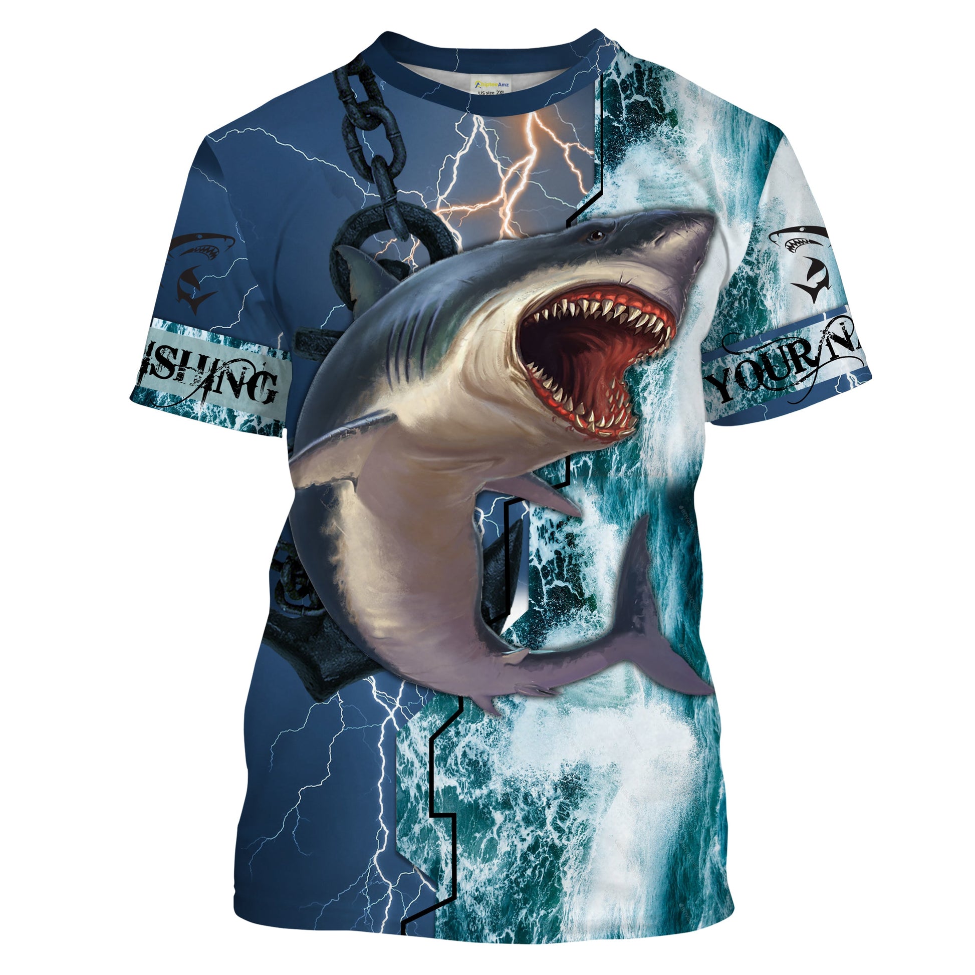 Shark Fishing ocean blue camo fishing Customize Name UV protection UPF 30+ long sleeves fishing NQS2020