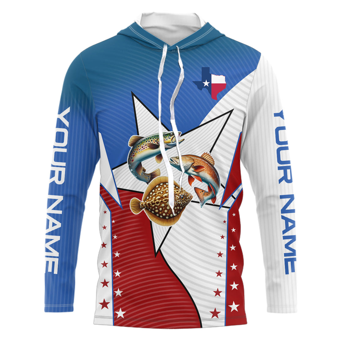 Redfish, Trout, Flounder Texas slam flag Custom Long Sleeve Fishing, Patriotic fishing NQS7541