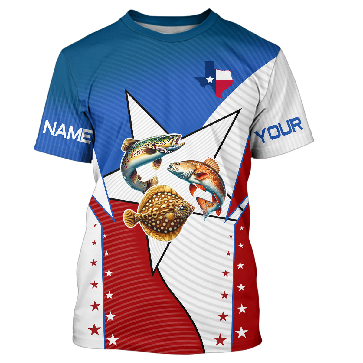Redfish, Trout, Flounder Texas slam flag Custom Long Sleeve Fishing, Patriotic fishing NQS7541