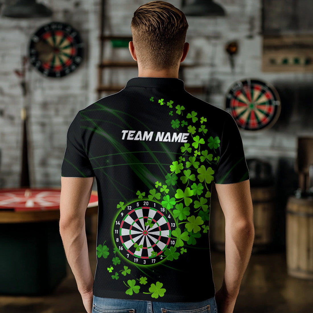 Green shamrock Lucky Darts, Quarter-Zip Custom St Patrick day Dart Team NQS9458