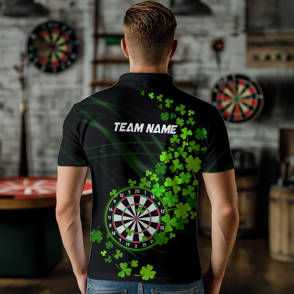 Green shamrock Lucky Darts, Quarter-Zip Custom St Patrick day Dart Team NQS9458