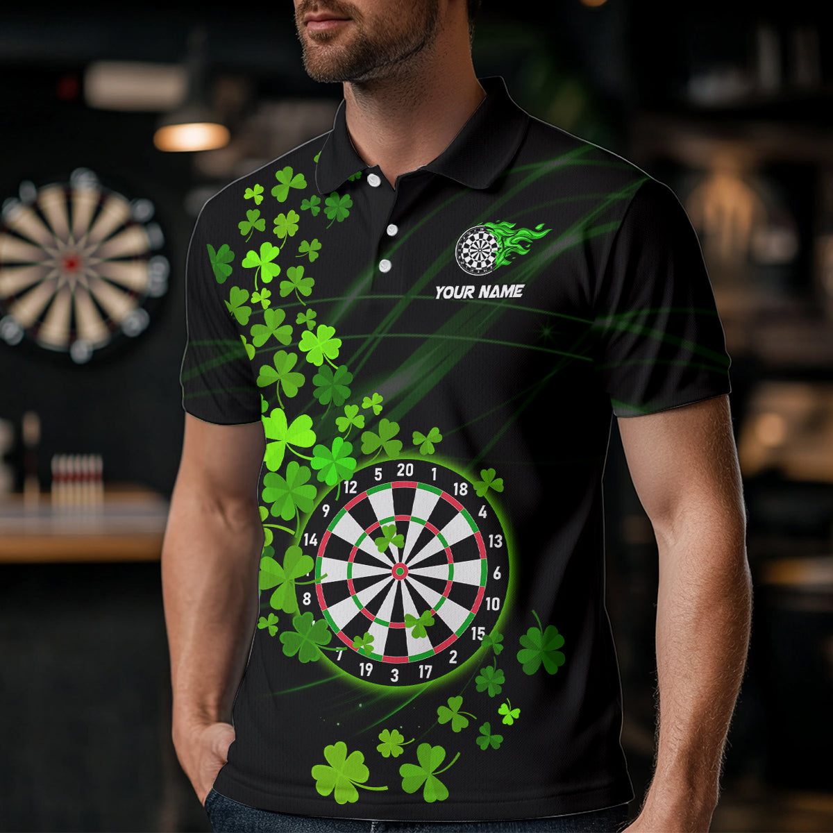 Green shamrock Lucky Darts, Quarter-Zip Custom St Patrick day Dart Team NQS9458