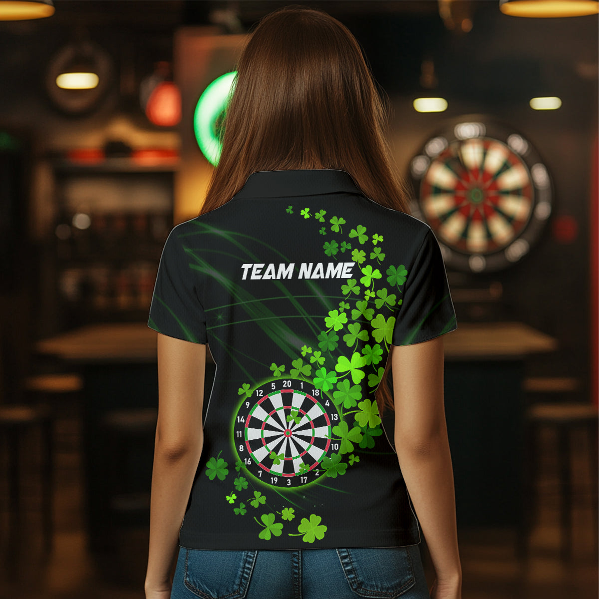 Green shamrock Lucky Darts, Quarter-Zip Custom St Patrick day Dart Team NQS9458