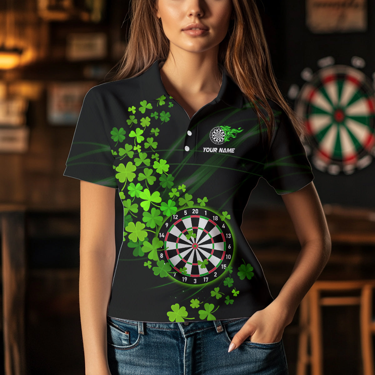 Green shamrock Lucky Darts, Quarter-Zip Custom St Patrick day Dart Team NQS9458