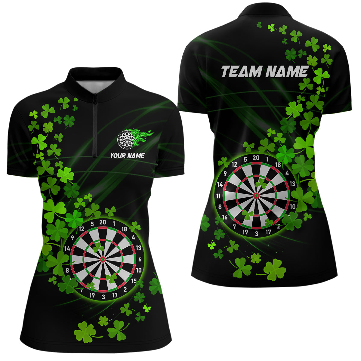 Green shamrock Lucky Darts, Quarter-Zip Custom St Patrick day Dart Team NQS9458