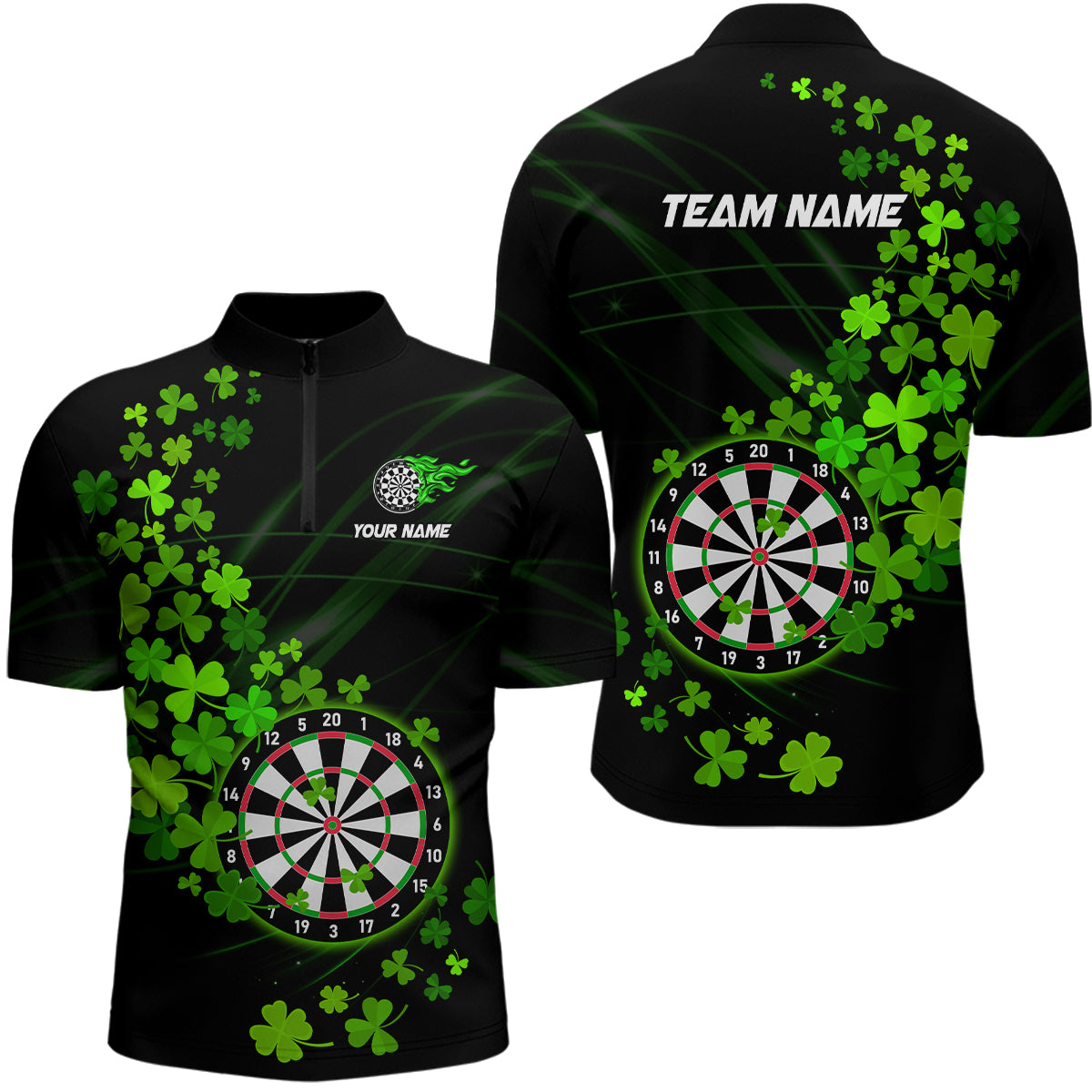 Green shamrock Lucky Darts, Quarter-Zip Custom St Patrick day Dart Team NQS9458