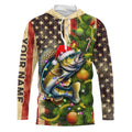 Personalized Christmas Walleye fishing American flag patriotic Performance long sleeve Fishing NQS9069