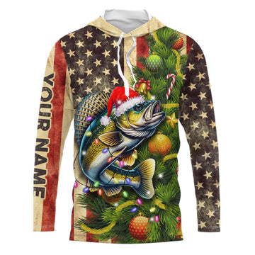 Personalized Christmas Walleye fishing American flag patriotic Performance long sleeve Fishing NQS9069