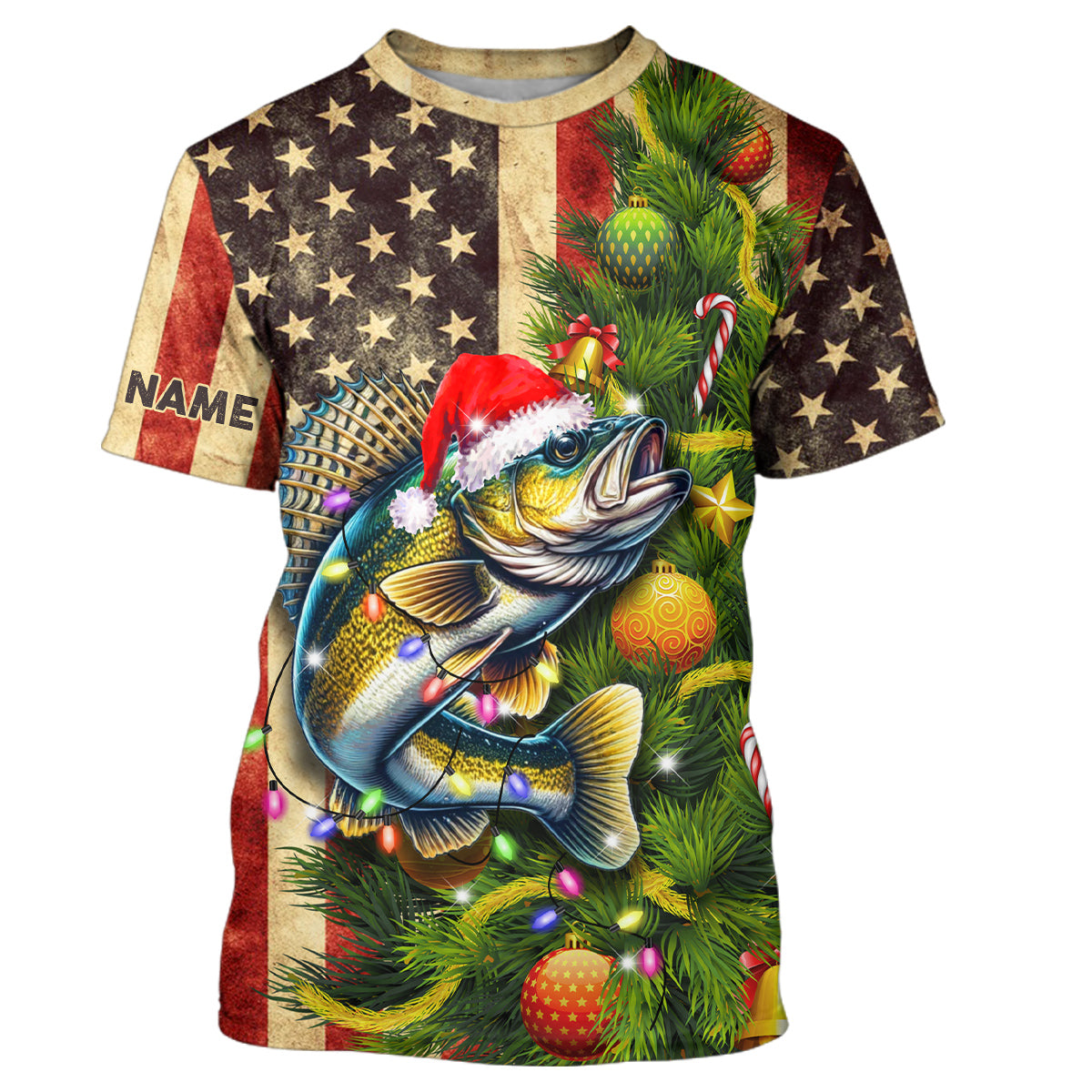 Personalized Christmas Walleye fishing American flag patriotic Performance long sleeve Fishing NQS9069