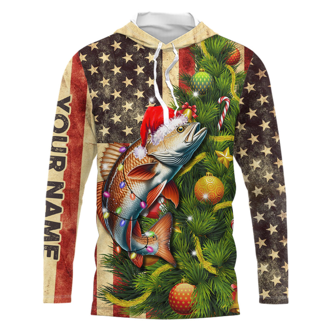 Personalized Christmas Redfish fishing American flag patriotic Performance long sleeve Fishing NQS9071