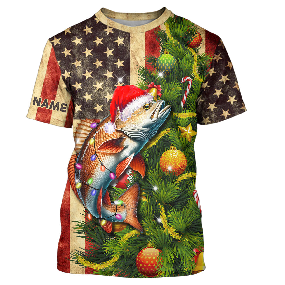 Personalized Christmas Redfish fishing American flag patriotic Performance long sleeve Fishing NQS9071