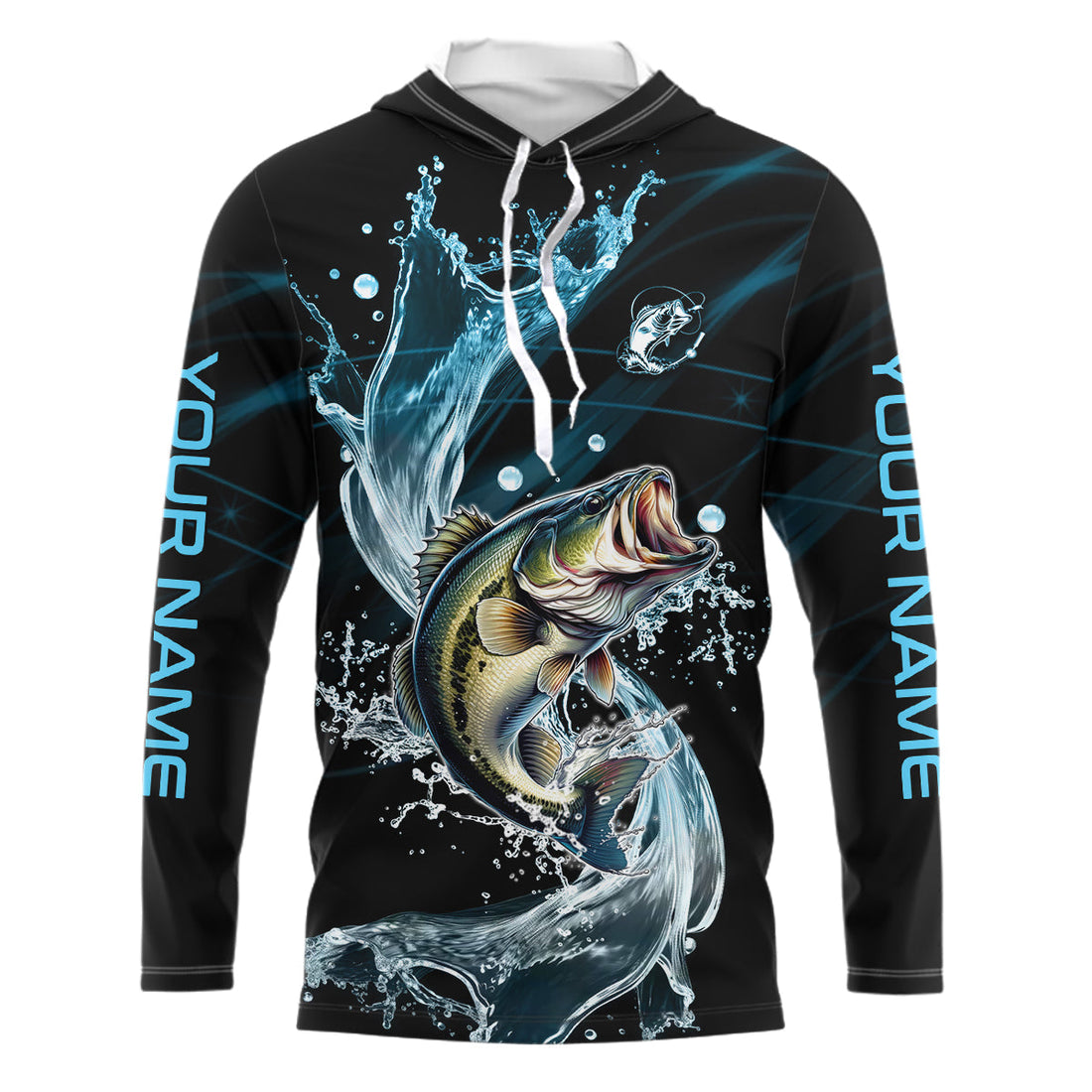 Largemouth Bass fishing blue water Custom performance long sleeve fishing, Bass fishing NQS7411