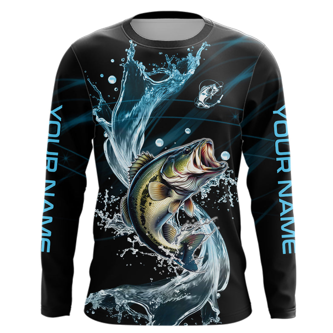 Largemouth Bass fishing blue water Custom performance long sleeve fishing, Bass fishing NQS7411