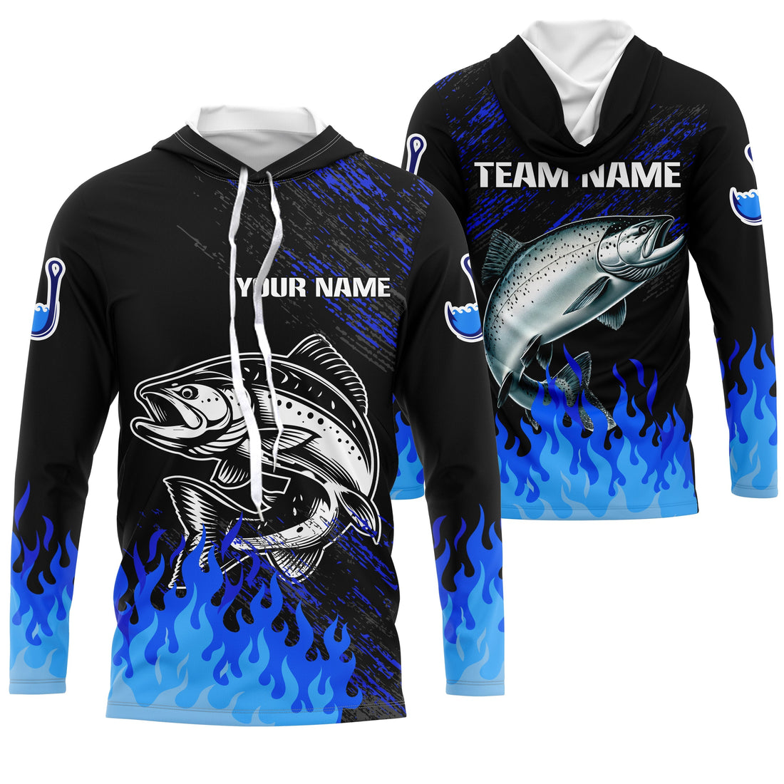 Blue fire Salmon fishing Custom performance long sleeve Salmon fishing tournament for team NQS9742