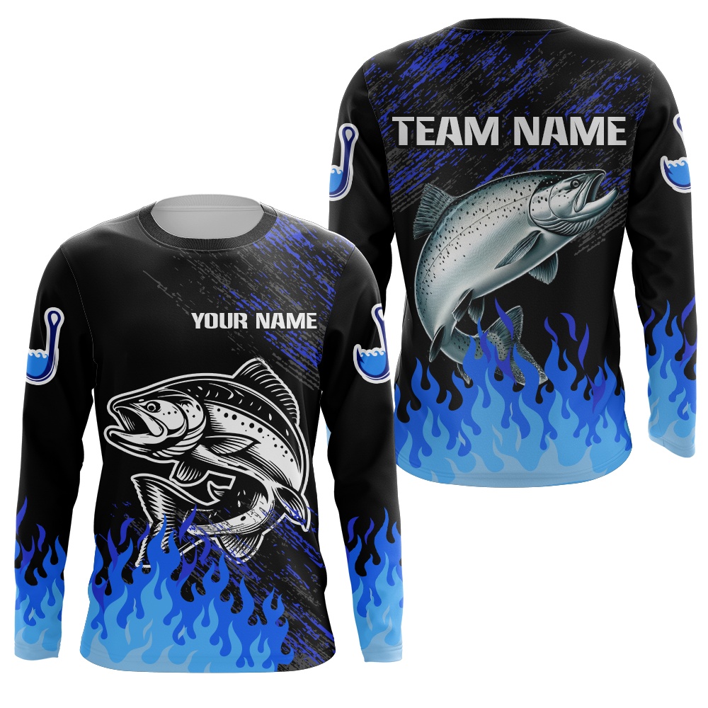 Blue fire Salmon fishing Custom performance long sleeve Salmon fishing tournament for team NQS9742