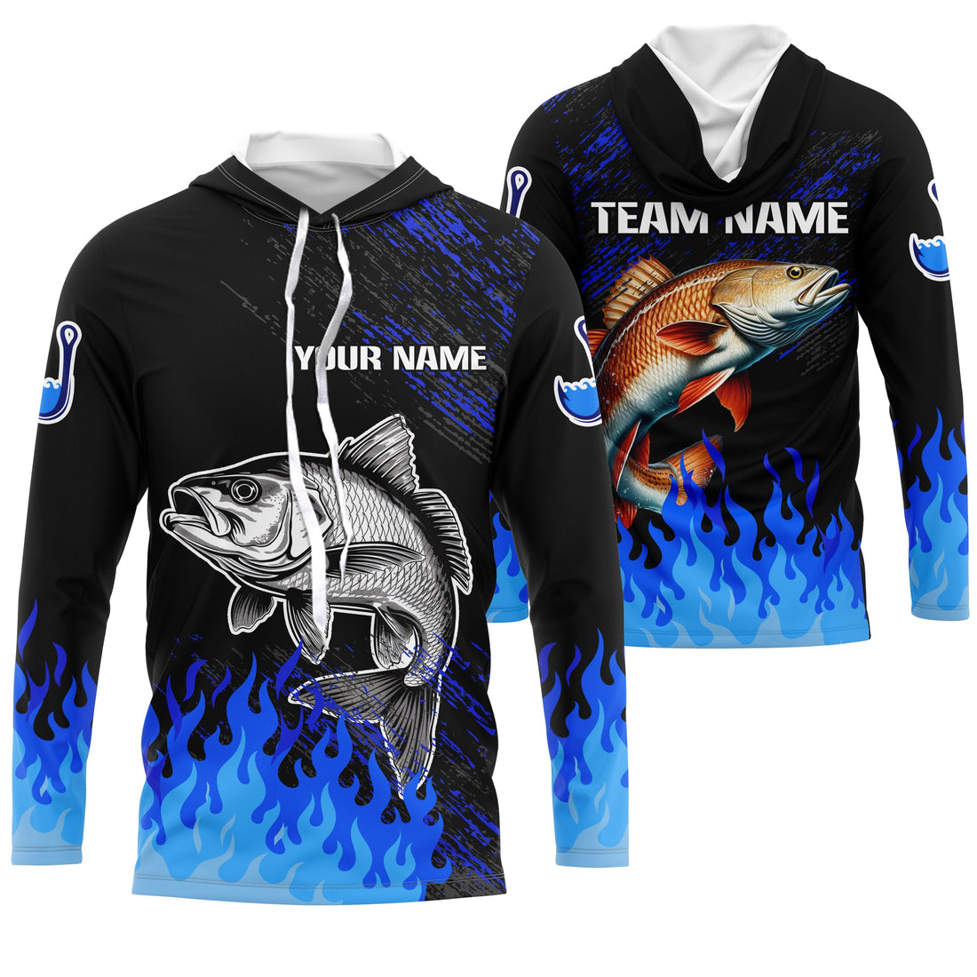 Blue fire Redfish fishing Custom performance long sleeve Red Drum fishing tournament for team NQS9743